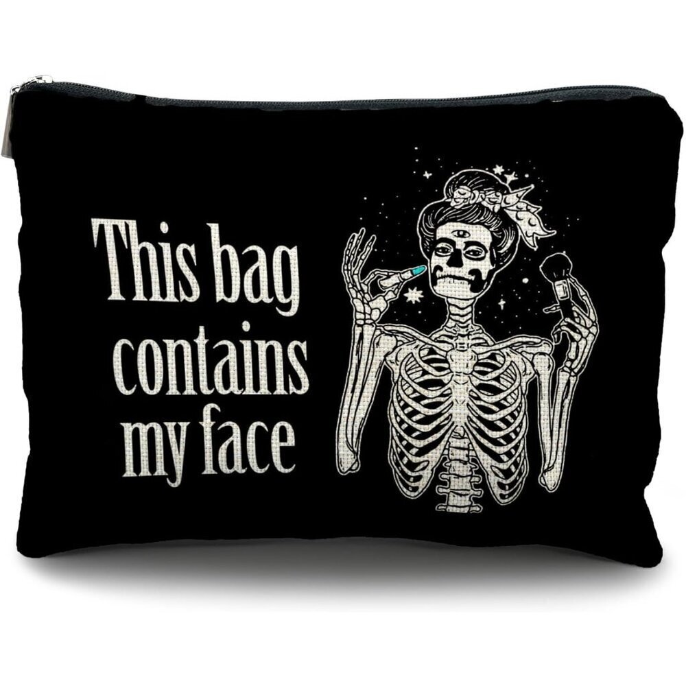 Goth Makeup Bag Waterproof Linen Small Cosmetic Pouch Women Halloween Gift